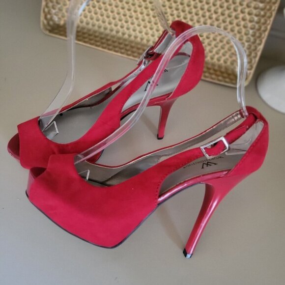 Worthington Womens Hidden Platform Red Suede Peep-Toe Slingback Heels- 7M - Picture 6 of 7